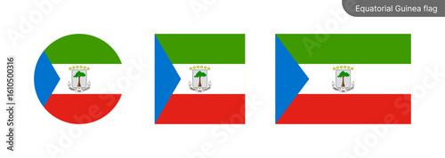 Equatorial Guinea Flag – Rectangular, Circular and Square Vector Icons on Transparent Background.

