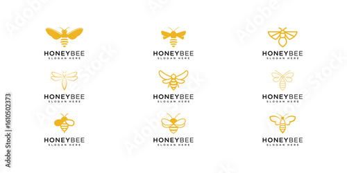 set of honey bee animal logo vector