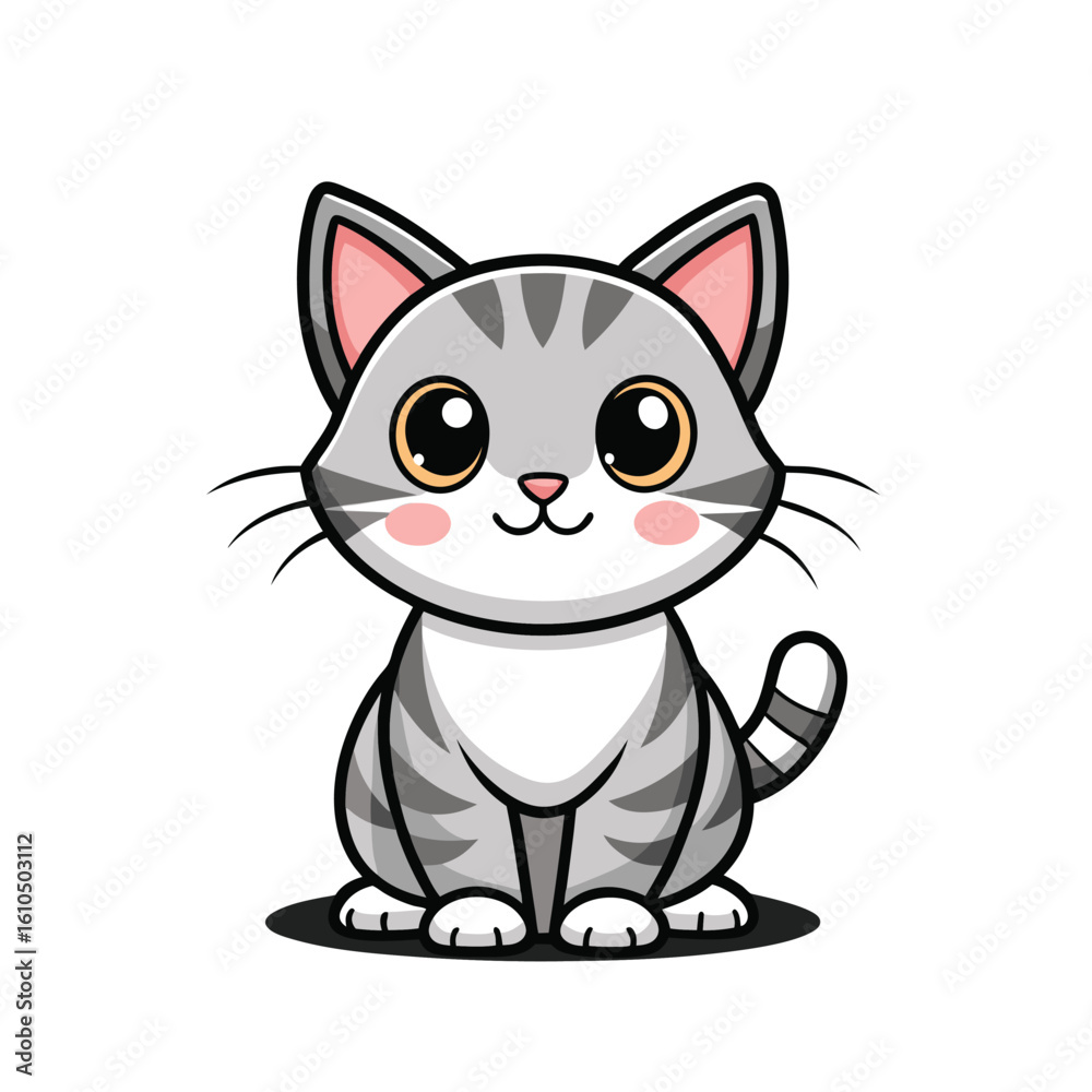 Fototapeta premium gray tabby kitten sitting cartoon illustration