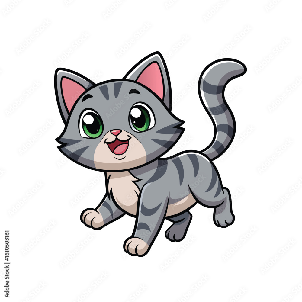 Fototapeta premium gray tabby kitten walking cartoon illustration