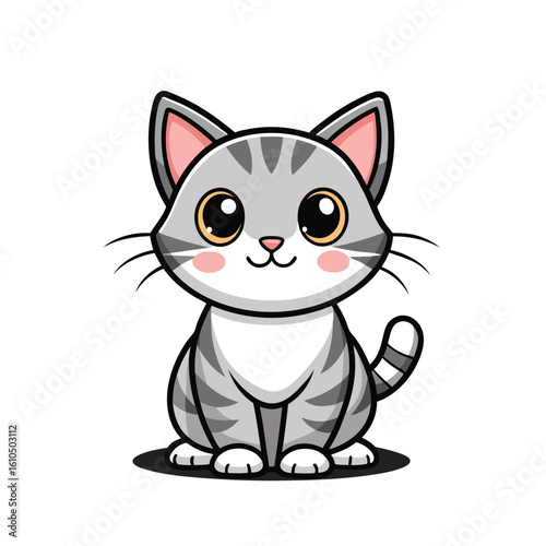 gray tabby kitten sitting cartoon illustration