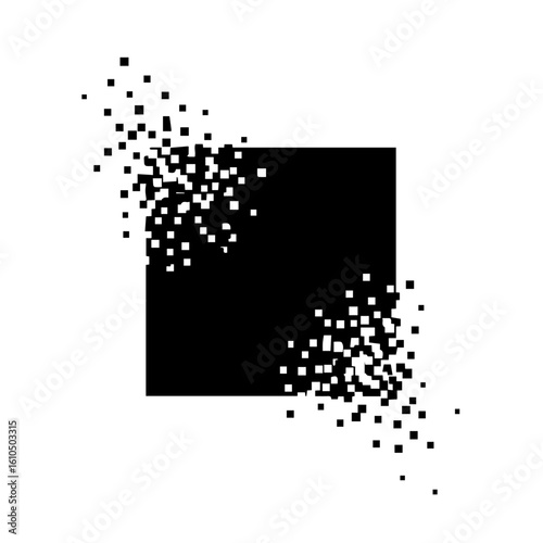 Black Square with Pixelated White Elements, Abstract Digital Design