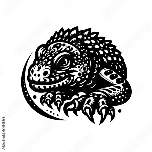 Detailed illustration of a fearsome iguana with intricate scales