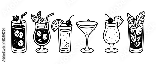 Hand drawn cocktail illustration vector, summer drinks, alcohol beverages, party cocktails and bar cocktails