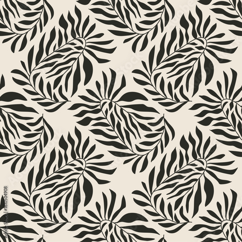 Trendy minimalist seamless botanical pattern with abstract creative hand drawn composition