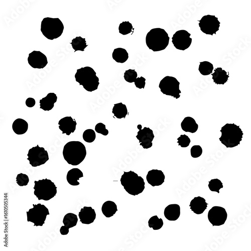 Abstract Black Ink Splatter Pattern: Irregularly Shaped Spots and Blobs