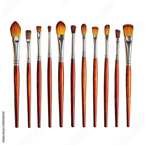 Collection of artist paint brushes isolated on transparent background