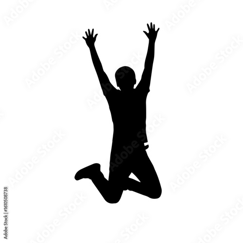 Joyful Silhouette of a Person Jumping with Arms Raised