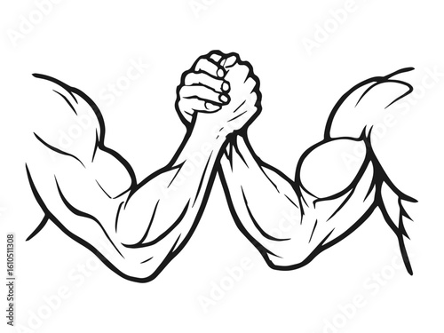Arm Wrestling Competition Line Art Illustration