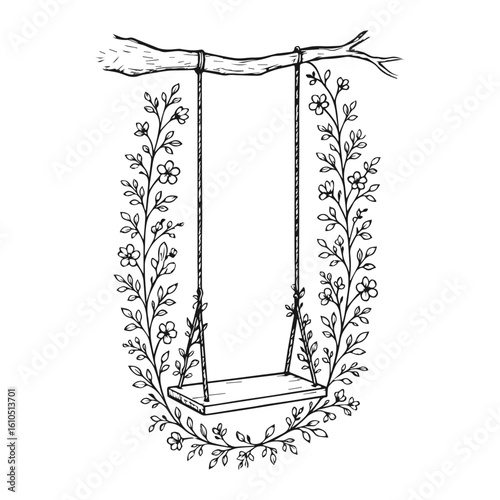 Rope Swing with Floral Vines Illustration