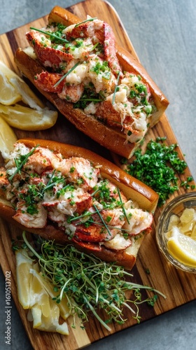 Tasty lobster rolls with fresh lemon