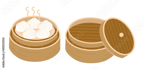 Bamboo Steamer for dumplings. Traditional Kitchen Utensils for Steam Food