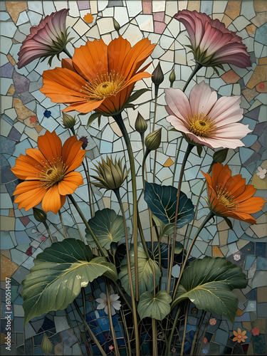 Nasturtium smalt mosaic abstract design pattern artwork