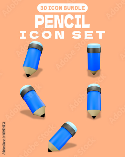 3D Icon Bundle Blue Pencil with Eraser