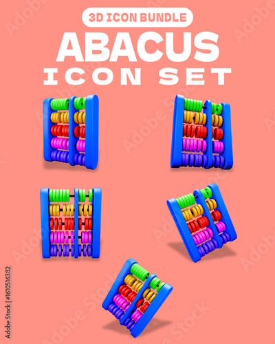 3D Colorful Abacus Icon Bundle