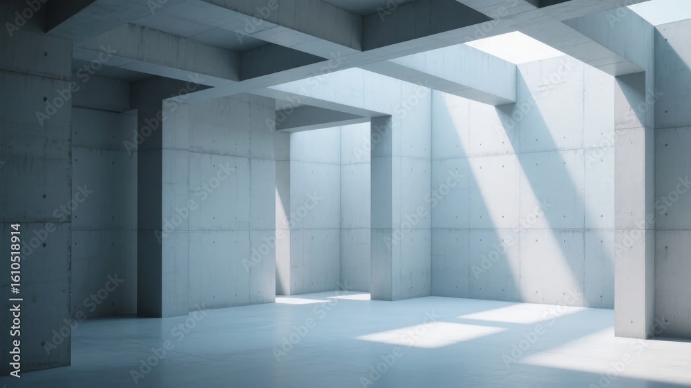 Obraz premium Empty Concrete Room with Natural Light Streaming Through Openings