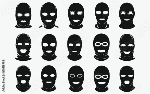 Ski Mask Silhouette Grid – 16 Expressive Variants for Crime, Costume & Subculture Design