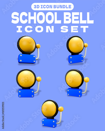3D School Bell Icon Bundle