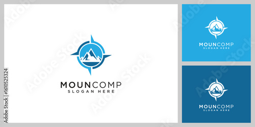 compass and mountain logo vector design