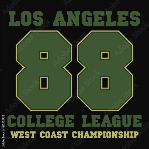 Los Angeles typography graphics. Print for number t-shirt, design of athletic clothes. Stamp for sport original apparel.