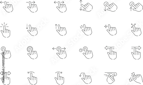 Smartphone Finger Gestures Line Icons Set. Finger Gesture Icons Set for Screen Touch Devices. Linear icons for mobile app user interface or manual