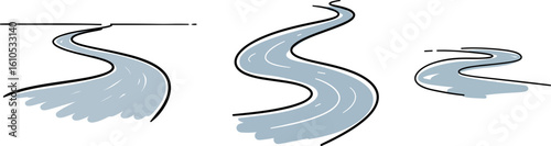 Winding river with curvy path in minimalist illustration style  