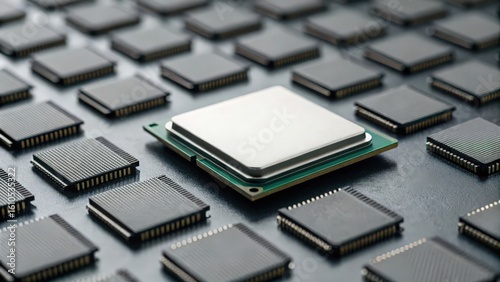 Single CPU block surrounded by faded clones — original processor dominance
