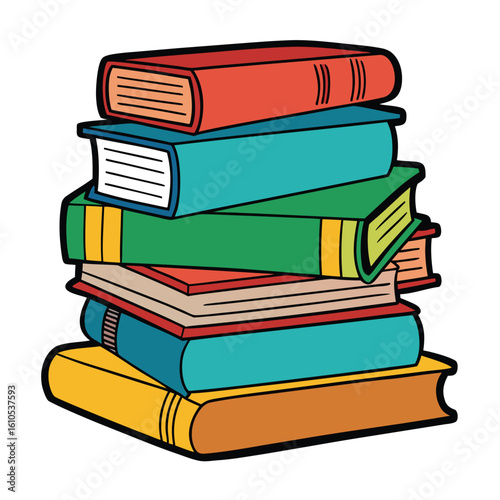 Stack of Books Colored Hand Drawn Illustration
