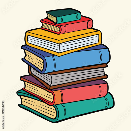 Stack of Books Colored Hand Drawn Illustration