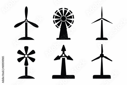 set of Eolic energy icon vector silhouette illustration isolated on white background