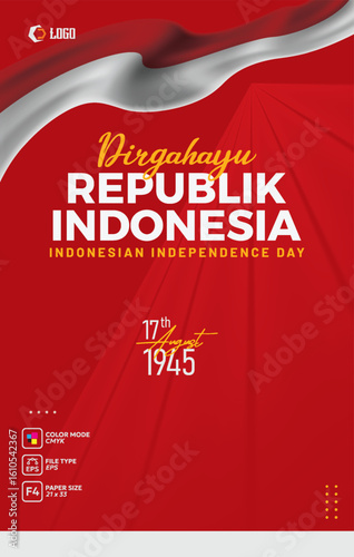 Indonesian Independence Day Poster design concept with national flag and cultural element