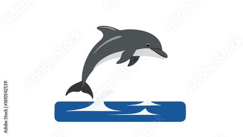 Jumping Dolphin Illustration on White Background: dolphin,  animal,  sea,  ocean,  water, and more. This image captures various elements such as  marine,  mammal,  jumping,  leaping,  splash.