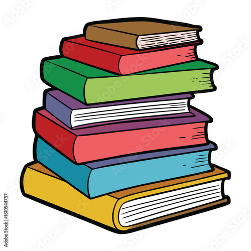 Stack of Books Colored Hand Drawn Illustration