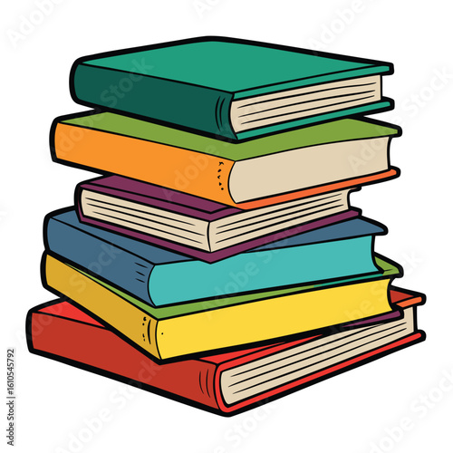 Stack of Books Colored Hand Drawn Illustration
