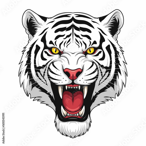 Intense white tiger roaring fiercely, embodying strength and power, perfect for branding and creative projects