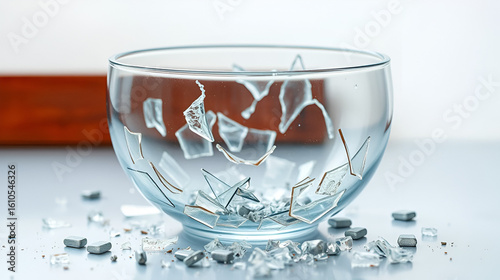 Shattered glass bowl illustrating the fragility of objects and the consequences of mishandling in domestic settings, cut out