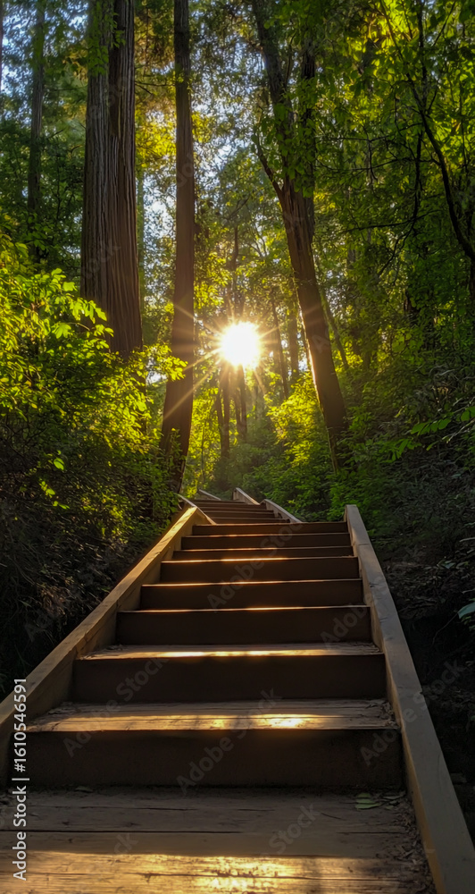 Fototapeta premium A serene forest path bathed in soft light, symbolizing spiritual journeys, divine guidance, and an enlightened lifestyle.