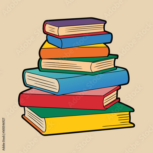 Stack of Books Colored Hand Drawn Illustration