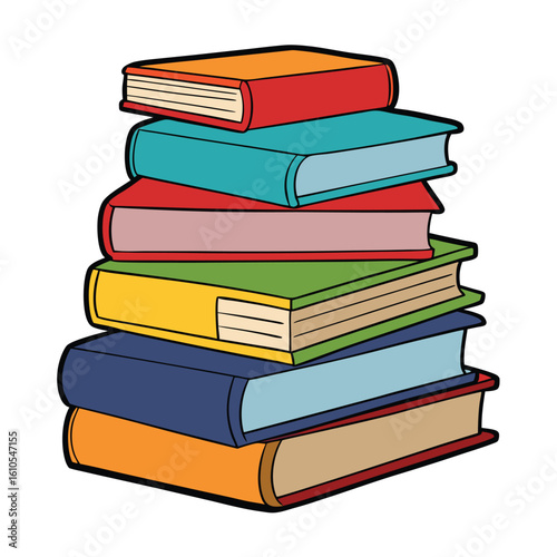 Stack of Books Colored Hand Drawn Illustration