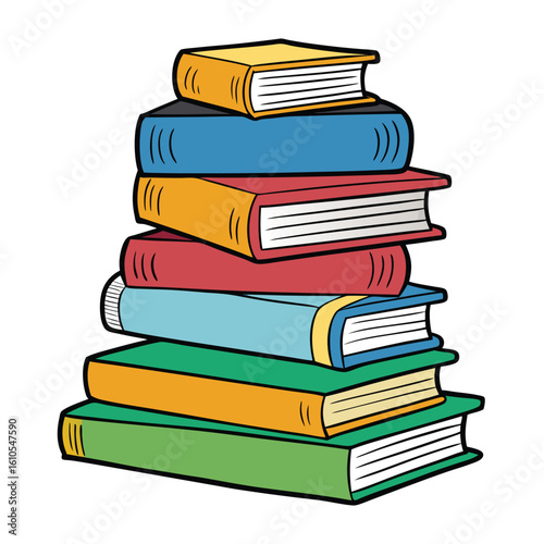 Stack of Books Colored Hand Drawn Illustration