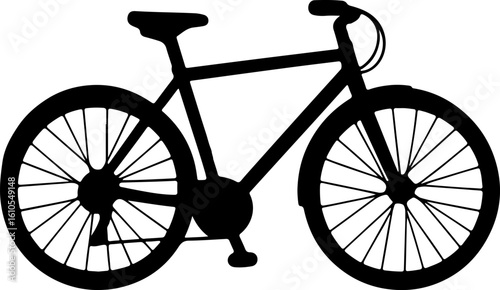 Classic bicycle silhouette with spoked wheels and pedals on a white background