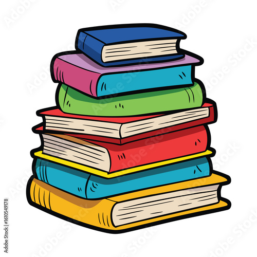 Stack of Books Colored Hand Drawn Illustration