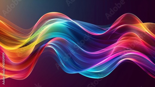 Vivid flowing waves of rainbow colors on a dark abstract background, modern and dynamic.
