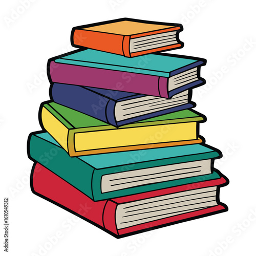 Stack of Books Colored Hand Drawn Illustration