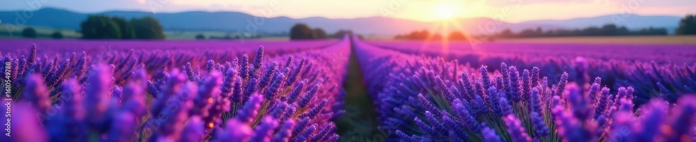 Obraz premium Purple lavender blooms fill a New Zealand farm field , landscape, lavender
