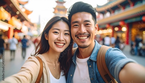 Happy Asian Couple Selfie, Travel, China - Authenticity