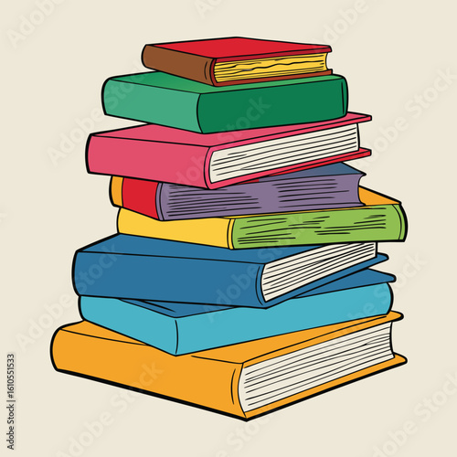 Stack of Books Colored Hand Drawn Illustration