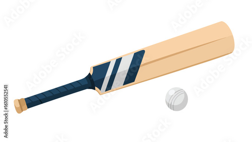 Cricket Bat and Ball Sports Equipment Illustration. featuring cricket, bat, ball and more, creating a perfect scene. This scene includes elements like sport, game, equipment.