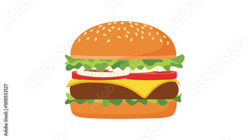 Delicious Cheeseburger with Fresh Ingredients 1. featuring burger, cheeseburger, hamburger and more, creating a perfect scene. This scene includes elements like food, fast food, junk food.