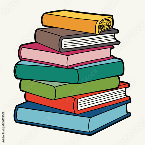Stack of Books Colored Hand Drawn Illustration